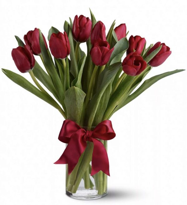Букет из 15 бордовых тюльпанов — Тюльпаны