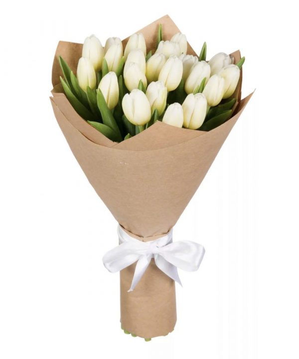 Букет из 15 белых тюльпанов в крафте — Тюльпаны