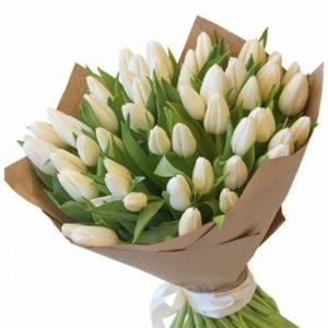 Букет из 35 белых тюльпанов в крафте — Тюльпаны