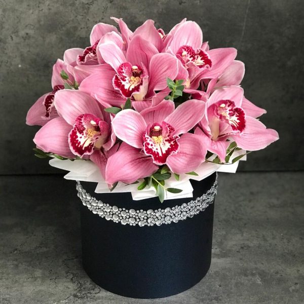 Букет из 11 розовых орхидей в коробке