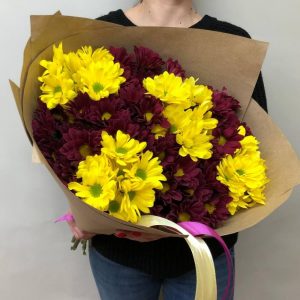 Букет из 9 ярких хризантем — Букеты цветов