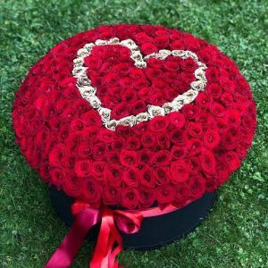 201 Роза в шляпной коробке «Сильвер» — 205 роз