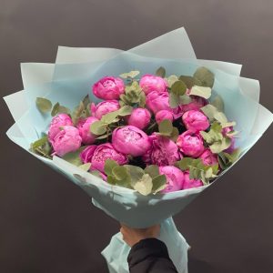 21 розовый пион с эвкалиптом — Пионы