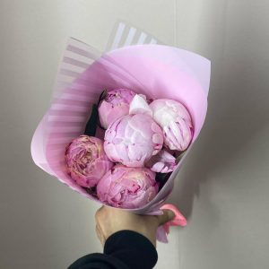 Букет из 5 розовых пионов Сара Бернар — Доставка пионов