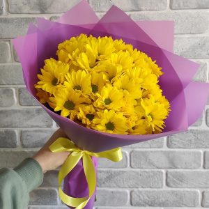 5 желтых кустовых хризантем — Букеты цветов