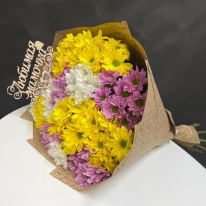 Букет из 15 ярких хризантем — Букеты цветов