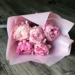 Букетик розовых пионов 5 шт в упаковке